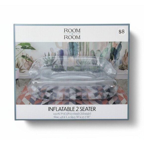 Room2Room Inflatable 2 Seater Clear Lounge Chair Portable Furniture - Picture 1 of 5